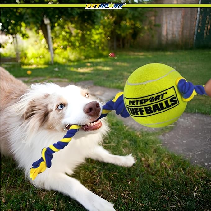 Petsport Mega Tuff Ball Tug Dog Toy - Mega Tennis Balls for Large Dogs, Dog Tug Toys, Great for Boredom & Aggressive Chewers, Dog Toy, Certified Non-toxic, Won’t Wear Down Teeth - 6"