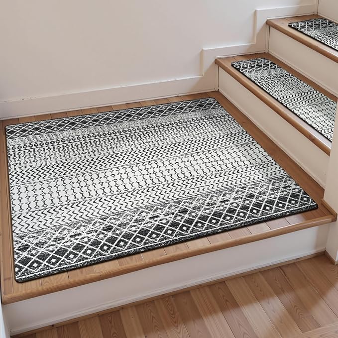 OJIA Stair Treads Non-Slip Matching Mat for Wooden Steps, Square Capet Stair Treads Rubber Backing Stair Runner Anti-Slip Stair Landing Mat 32x32 Inch Stair Rugs