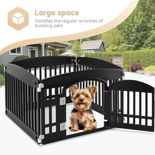 Simple Deluxe 24" 4-Panel Dog Playpen, Durable Pet Playpen with Secure Locking Door for Puppies & Small/Medium Dogs, Portable & Foldable Pet Fence, Black