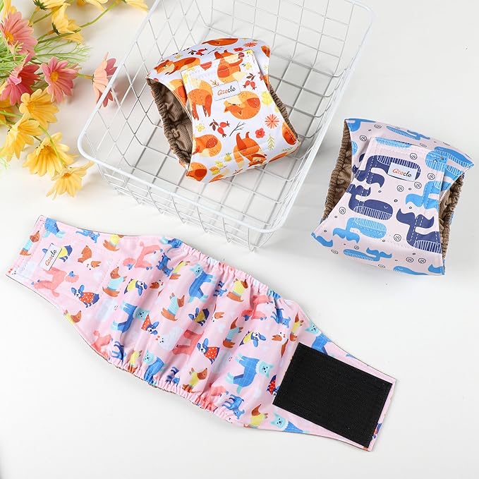 5 Pack Dog Diapers Male Reusable, Premium Belly Bands for Dogs, High Absorbing Male Dog Pee Wraps for Doggie in Incontinence or Excitable Urination,Squirrel XS