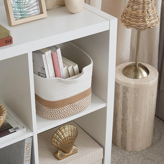 Stylish Cotton Rope Storage Basket For Dog Toys, Magazines or Books - The Perfect Woven Bin with Handles For Everyday Organization Reduces Clutter in Your Rooms - A Decorative Gift & Storage Box