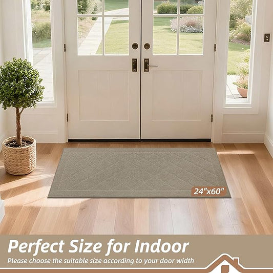 BEQHAUSE Dirt Trapper Door Mat 24" x 60", Doormat Non-Slip Entryway Rugs Washable, Dog Door Mat Stain Resistant and Absorbent Welcome Floor Mat for Front Back Door, Mud Wet Shoes & Paws, Beige