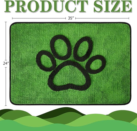 Qeils Dog Door Mat for Muddy Paws 35x24, Absorbs Moisture and Dirt, Absorbent Non-Slip Washable Dog Rug, Mud Mats for Dogs, Entry Indoor Door Mat for Inside Floor, Green