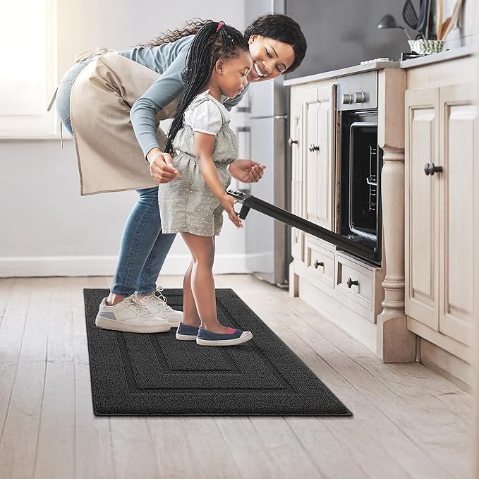 GRANNY SAYS Kitchen Mats for Floor, Kitchen Rugs Non Slip Washable, Thick Sink Rugs Floor Mats for Laundry Hardwood Floors, Washable Small Carpet Low Profile, 32'' x 20'', Black