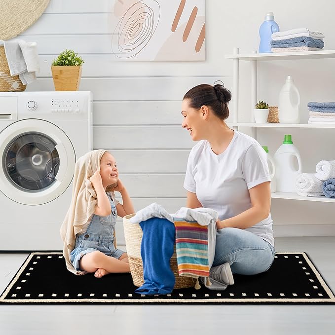 GRANNY SAYS Kitchen Rugs and Mats Non Skid Washable Absorbent Resist Dirt Kitchen Mats for Floor, Comfort Standing Mat Front of Sink Rugs Durable Polypropylene 47'' x 17.7'', Black