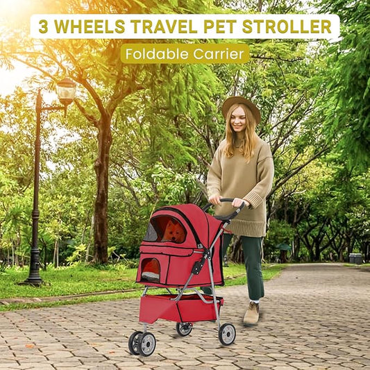 Stroller for Pet Stroller Dog Cat Jogger Stroller for Medium Small Dogs Cats Folding Lightweight Travel Stroller with Cup Holder,Red
