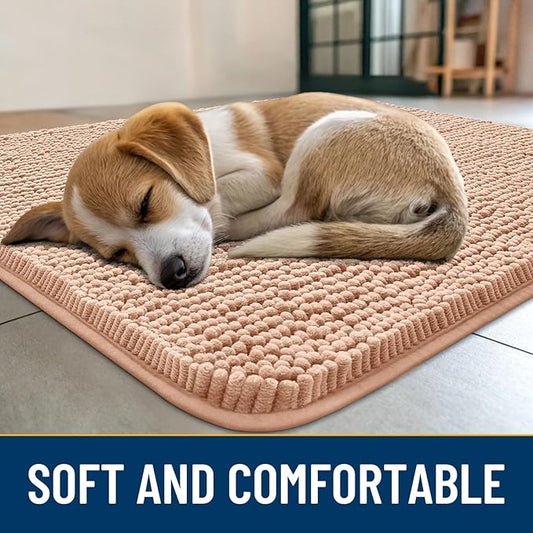 Smiry Dog Door Mat for Muddy Paws 47x32, Absorbs Moisture and Dirt Doormat, Non-Slip Washable Quick Dry Chenille Front Door Mat Indoor Entrance, Entryway Carpet for Inside Floor, Peach
