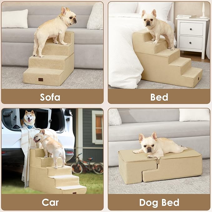 EHEYCIGA Dog Stairs for High Bed 22.5" H, 5-Step Dog Steps for Bed, Pet Steps for Small Dogs and Cats, Non-Slip Balanced Pet Ramp Indoor, Graige
