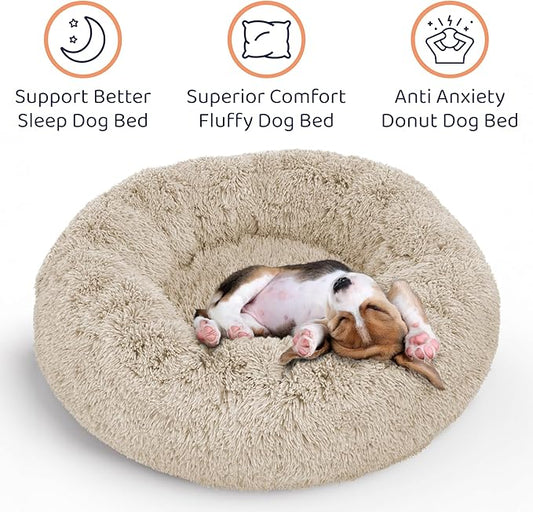 Donut Dog Bed - Premium Comfort for Anxiety Relief - Fluffy & Calming Design with Ultra-Plush Support | Cozy Round Dog Bed with Super Soft Circle Style (Beige, X-Large)