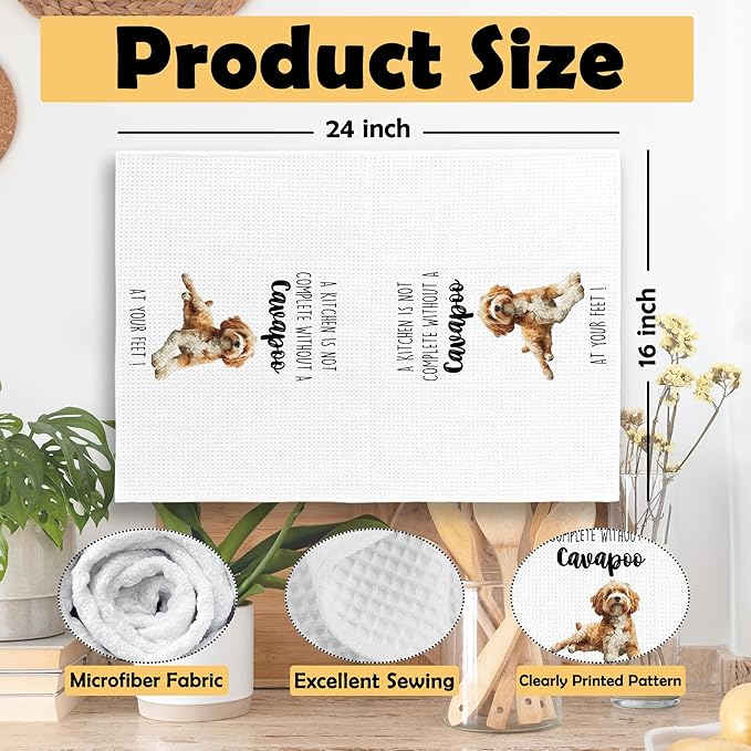 Cavapoo Dog Kitchen Towels Set of 2, Funny Dog Kitchen Decor, Dogs Gifts for Women Men Hand Towel, Pet Owner Gift Decorative Tea Towels Dish Towel 16x24 Inch