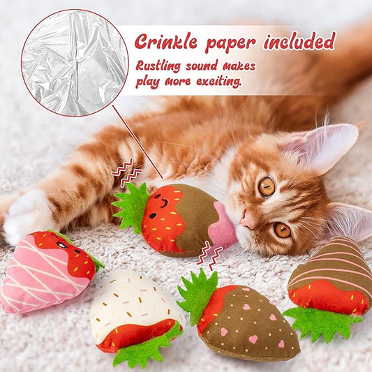 MALLMALL6 Catnip Toys for Cat - 5Pcs Strawberry Chocolate Crinkle Paper Sound Catmint Toy for Indoor Kitten, Teething Chew Kick Interactive Kitty Supplies, Pet Present for Kitten Lover