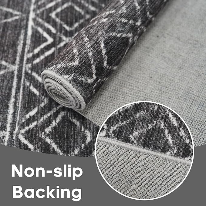 Rug Runners 2x8 for Hallway: Washable Moroccan Rugs Non Slip for Kitchen Entryway Bedroom - Soft Stain Resistant Easy Clean Mat for Family with Pets 2x8 Black