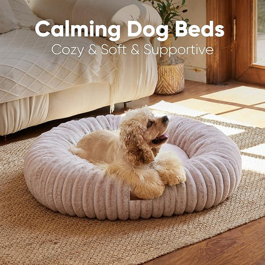 FUKUMARU Dog Bed, Gradient Color Donut Dog Beds for Medium Dogs, 30 inches Calming Orthopedic Dog Beds, Round Pet Bed with Washable Cover,Luxury Comfy Cat Bed for Indoor Cats, Pink