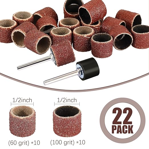22 Pet Nail Grinder Replacement Kit with Grit Sanding Bands Pet Smoother Claw Care Black Grinding Drums Dog Nail Grinder Replacement Dog Claw Grooming Supplies(1/2 Inch 60 Grit and 100 Grit)