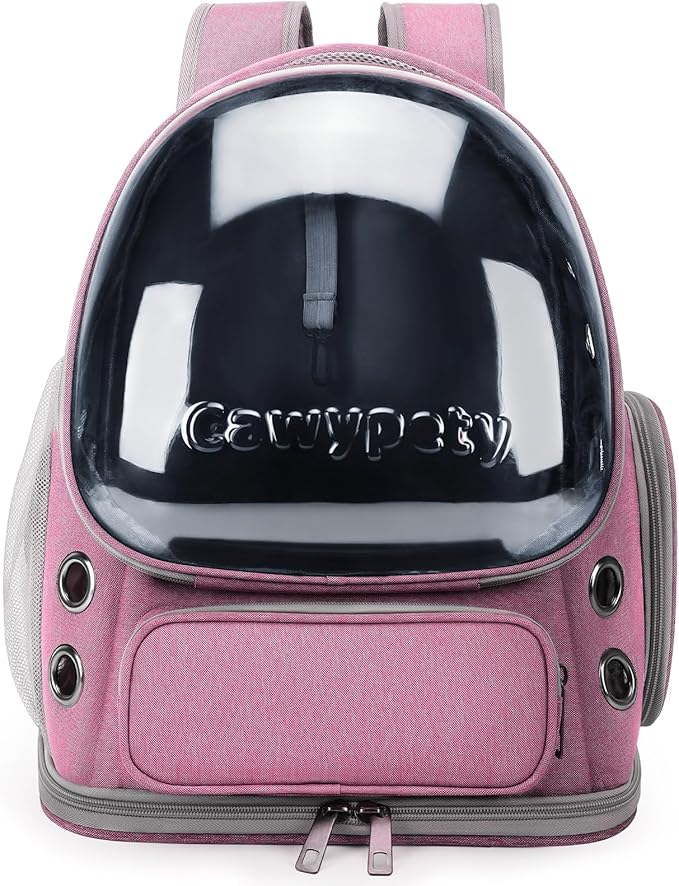 Cat Backpack Carrier, Breathable Cat Carrier Large Space Bubble Pet Backpack for Kitty Small Dog up to 12lbs, Transparent & Foldable Pet Carrier for Travel Hiking(Pink)
