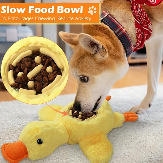 Yellow Duck Plush Dog Toys with Squeaks, Food Hiding Function & Interactive Play - Durable & Fun for Large, Medium & Small Dogs