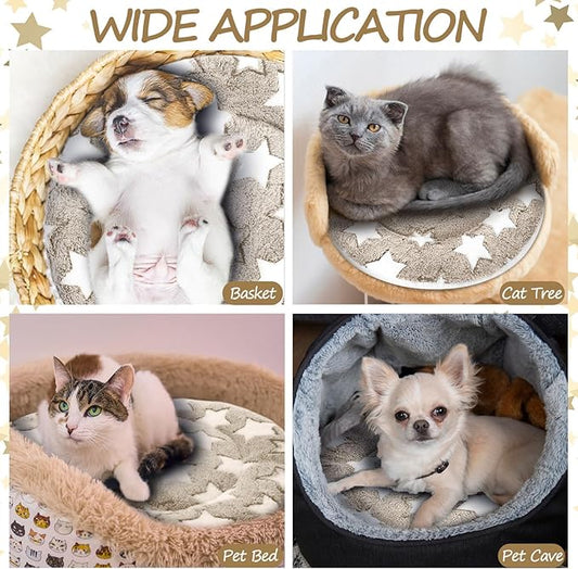 VitalCozy 2 Pack Self Heating Cat Pad Self Heating Cat Bed Machine Washable Heat Pet Mat Reversible Body Thermal Warm Round Dog Bed Crate Blanket for Feral and Indoor Cats(16'',Apricot Large Star)