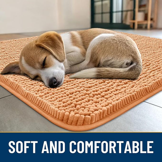 Smiry Dog Door Mat for Muddy Paws 71x46, Absorbs Moisture and Dirt Doormat, Non-Slip Washable Quick Dry Chenille Front Door Mat Indoor Entrance, Entryway Carpet for Inside Floor, Orange