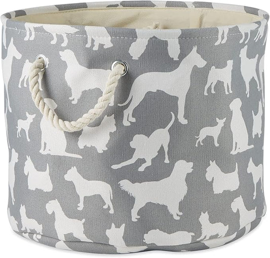 Bone Dry Pet Storage Collection Collapsible Bin, Medium Round, 12x15, Gray Dog Show Print