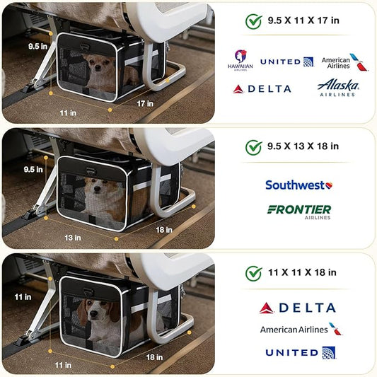 Lekereise Top-Expandable Pet Carrier 17x11x9.5 Inch Alaska Hawaiian Airline Approved Soft Sided Underseat to 12lbs Travel Carriers for Small Cats and Dogs with Locking Safety Zippers Anti-Scratch Mesh