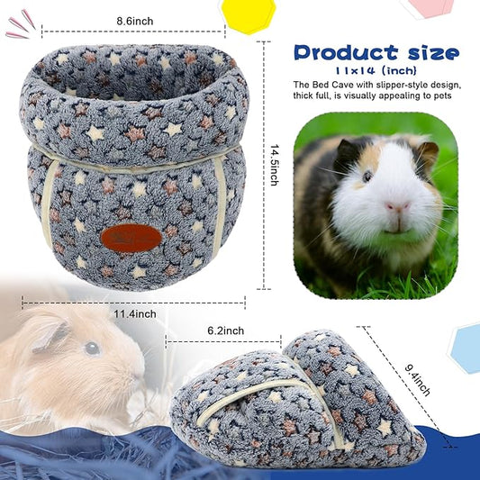 YUEPET Guinea Pig Bed Cuddle Cave Warm Fleece Cozy House Bedding Sleeping Cushion Cage Nest for Small Animal Squirrel Chinchilla Hedgehog Cage Accessories(Grey Star