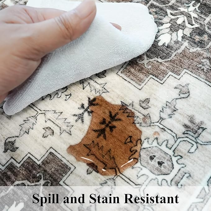 Washable Ktichen Area Rug 3x4: Indoor Runners for Bedroom Bathroom Non-Slip Soft Stain Resistan Carpet for Entryway Laundry Dining Room Vintage Home Decor for Small Living Room Nursery Room(3x4,Brown)