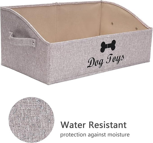 Geyecete Foldable Fabric Trapezoid Organizer Boxes - Collapsible Dog Toy Basket (Light Brown-DOG)