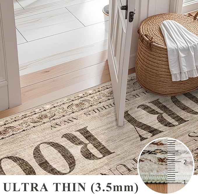 Non Slip Laundry Room Rug - 20x60 Farmhouse Washable Carpet Ultra Soft Duable Floor Mat for Mudroom Washroom Bathroom 20"x60" Natural Wood Brown