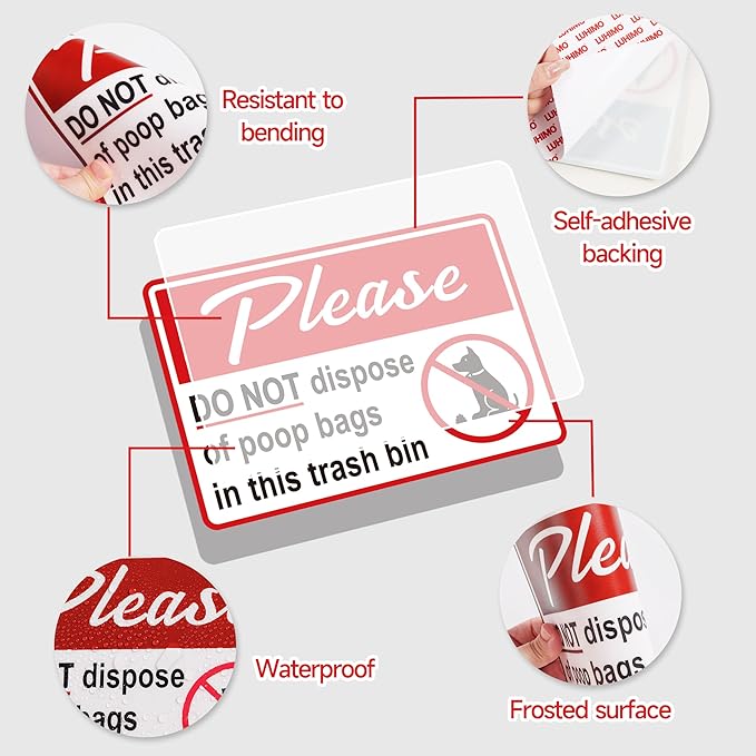 2PCS Please Do Not Dispose Poop Bags in This Trash Bin Stickers, Self-Adhesive Weatherproof Do not Throw Dog Poop Bag in The Trash Sign, Trash Can Stickers for Home,Yard,Restaurant(8" x 6")