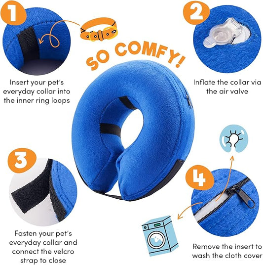 BENCMATE Inflatable Dog Cone Collar Alternative, Soft Dog Cone for Small Medium Large Dogs and Cats, Neck Recovery ECollar Donut Collar After Surgery (Large+, Pink)