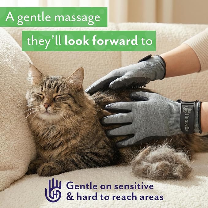 H HANDSON Pet Grooming Gloves - Patented #1 Ranked, Award Winning Shedding, Bathing, & Hair Remover Gloves - Gentle Brush for Cats, Dogs, and Horses (Green, Small)