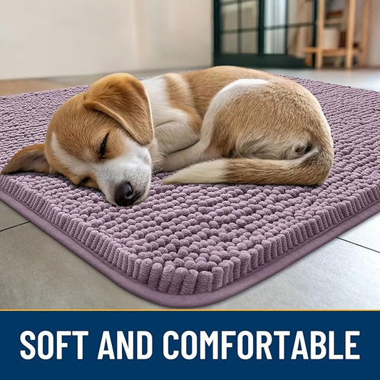 Smiry Dog Door Mat for Muddy Paws 59x35, Absorbs Moisture and Dirt Doormat, Non-Slip Washable Quick Dry Chenille Front Door Mat Indoor Entrance, Entryway Carpet for Inside Floor, Deep Plum