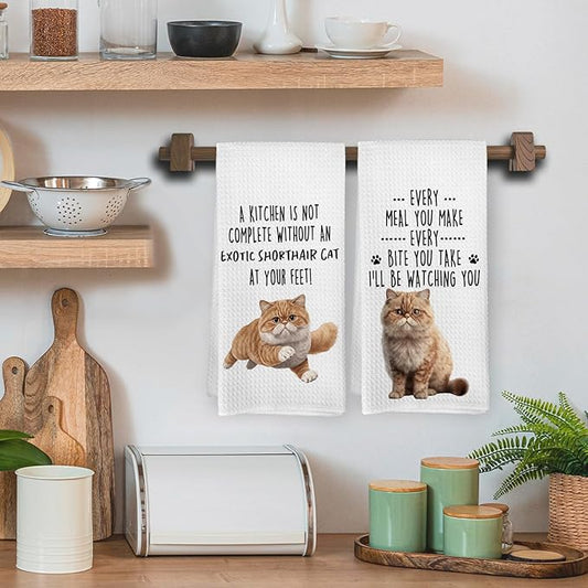 Funny Exotic Shorthair Cat Kitchen Towels, Exotic Shorthair Cat Mom Lady Lovers Gifts for Women Hand Towels, Pet Lover Gifts Dishcloths Dish Towel for Kitchen 16x24 Inches Set of 2