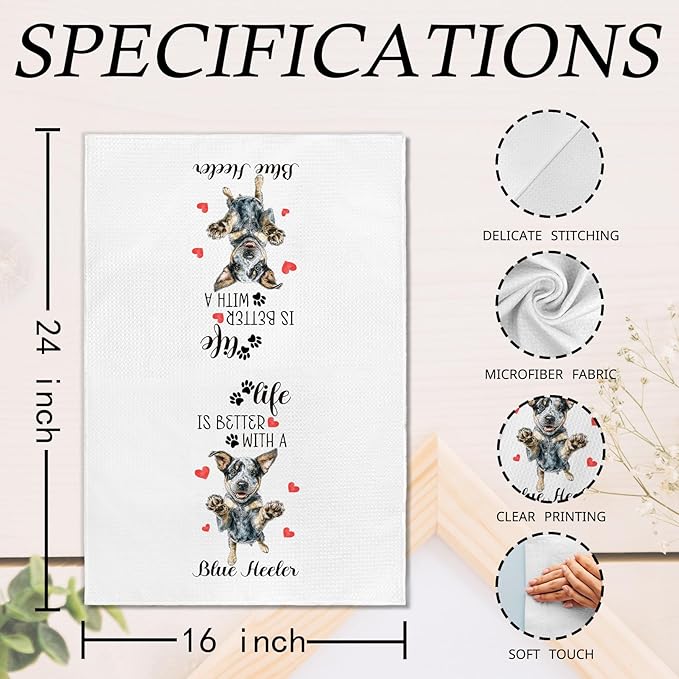Blue Heeler Gifts Kitchen Towels Set of 2, Dog Funny Hand Towels for Kitchen Bathroom Decor, Blue Heeler for Women Dog Lovers Moms Owners Dishcloths Dish Towel 16X24 Inches