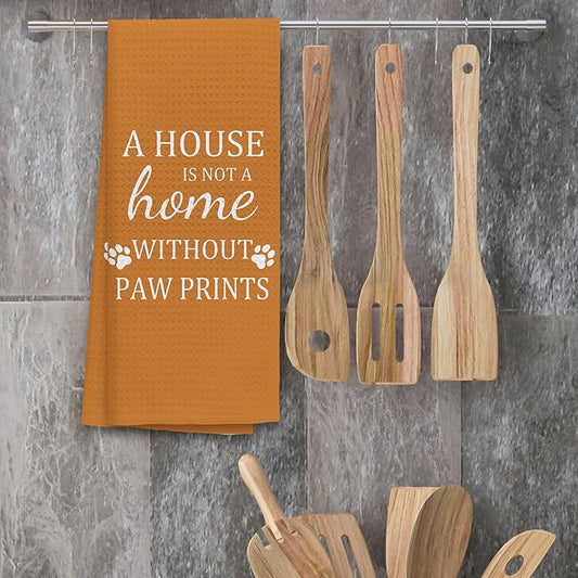 TNUW Dog Kitchen Towels, 16"24", Soft & Absorbent Paw Print Tea Towels, Gifts for Dog Lovers (Red)