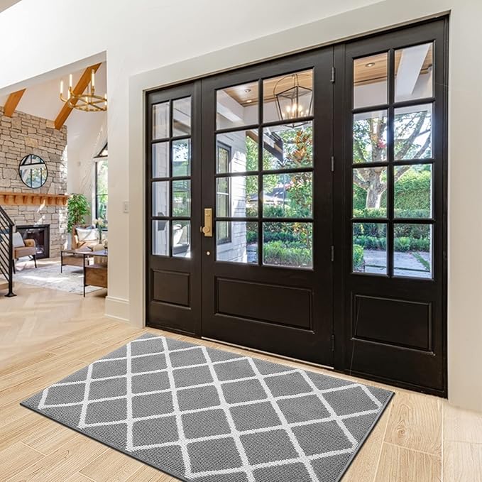 Finchitty Indoor Door Mat, Dirt Resistant and Absorbent, Low-Profile, Non-Slip, Washable Inside Floor Mats for Front Door, Back, and Entrance, 59" x 20", Grey