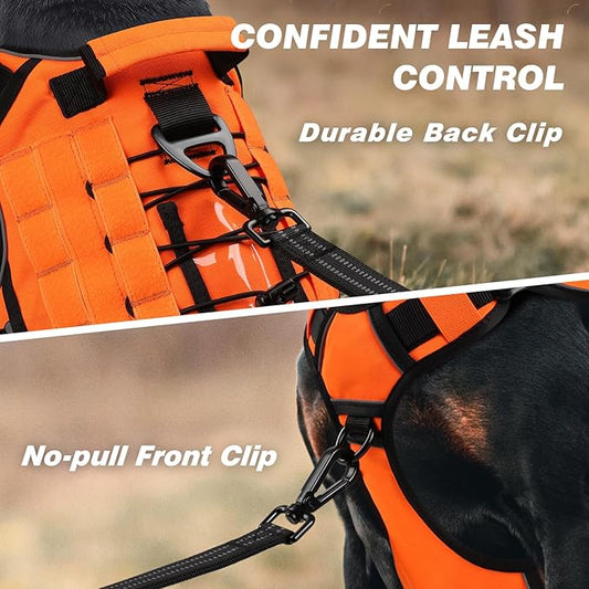 WINGOIN Tactical Dog Harness for Extra Large Dogs, Heavy Duty No Pull Dog Harness with Handle, Adjustable Reflective Military K9 Big Dog Vest for Great Dane, Walking, Training, Hunting, Orange (XXL)