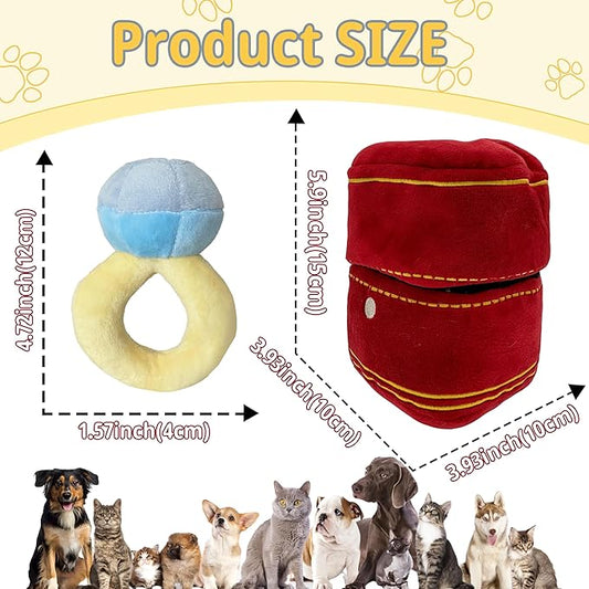 Valentines Dog Wedding Toy Engagement Plush Ring Box for Dog Birthday Gifts, Funny Plush Toys Squeaky Chew for Party Supplies