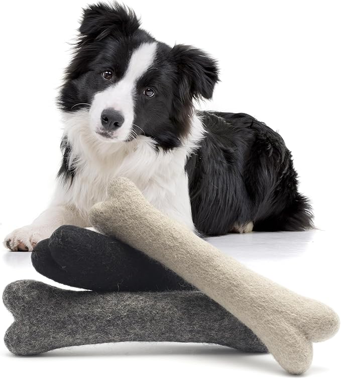 Glaciart One Felted Wool Dog Chew Bone (3 Pcs)| Durable for Puppy Chew for Teething & Dog Teeth Cleaning | Pet Toys Fetch Games & for Anxiety/Boredom | Great for Small or Medium