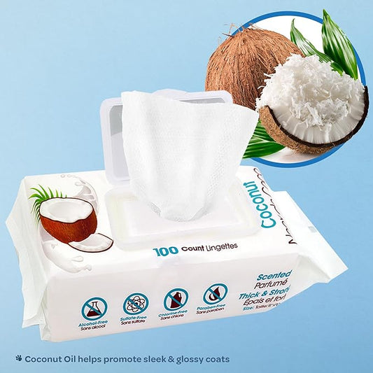 Best Pet Supplies 8" x 9" Large Dog Wipes - Cleaning and Deodorizing for Paws and Coat - Gentle Formula with Coconut Vitamin E for Puppies and Cats - 400 Count