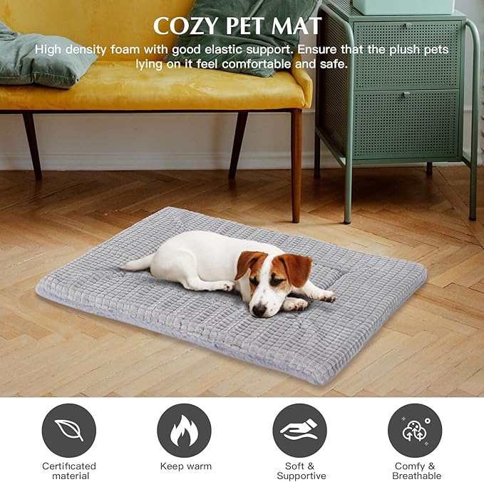 BVAGSS Dog Bed Mat,Reversible Crate Pad, Memory Foam Beds, Soft Warm Pet Cushion for Small Medium Dogs, Washable Pet Sleeping Mattress Kennel Bed Pad XH079 (30''x20''x1.6'',Grey)