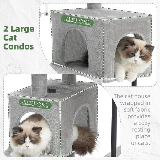 Gitelsnour 51.2'' Cat Tree Tower, Cat Tower with Scratching Post, Sturdy Steel Pube Cat Tree for Inoor Cats Large Adult, Cat Hammock and Basket, Padding Top Platform, Light Gray GCT014W