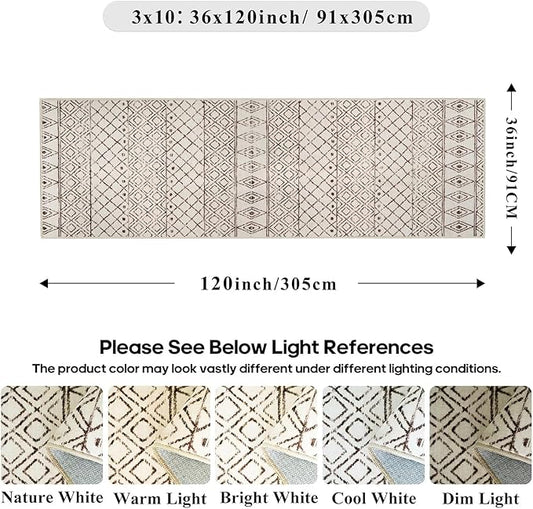 3x10 Runner Rug for Hallway - Machine Washable Rug Runners Low Pile Rug with Rubber Backing Floor Mat Non Slip Moroccan Indoor Carpet for Kitchen Bedroom Entryway 3x10 Geo Beige