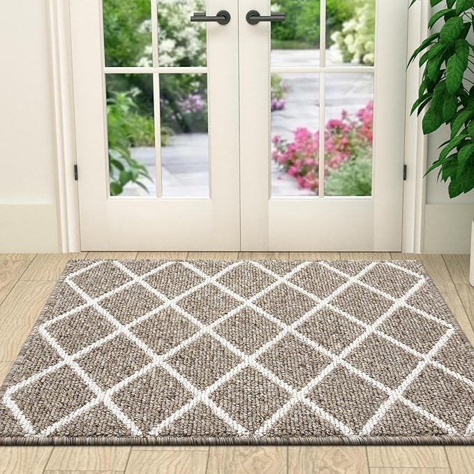 Finchitty Indoor Door Mat, Dirt Resistant and Absorbent, Low-Profile, Non-Slip, Washable Inside Floor Mats for Front Door, Back, and Entrance, 59" x 23", Khaki