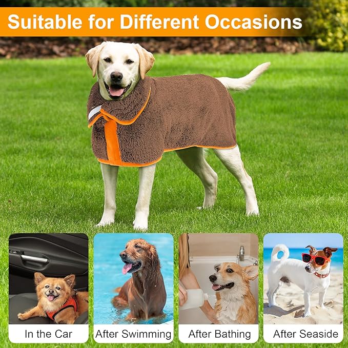 Dog Bathrobe Super Absorbent Dog Towels Large Quick Drying Robes for After Bath Soft Adjustable Warm Keeping Dogs Towel(S-XXL)