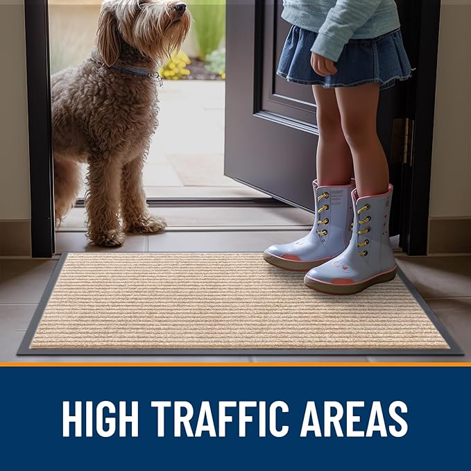 OLANLY Front Door Mat Indoor Outdoor Entrance, Waterproof Heavy Duty Doormat, Fade Resistant, Low Profile, Easy Clean Patio Porch Welcome Floor Mats for Entry, 71x23, Beige