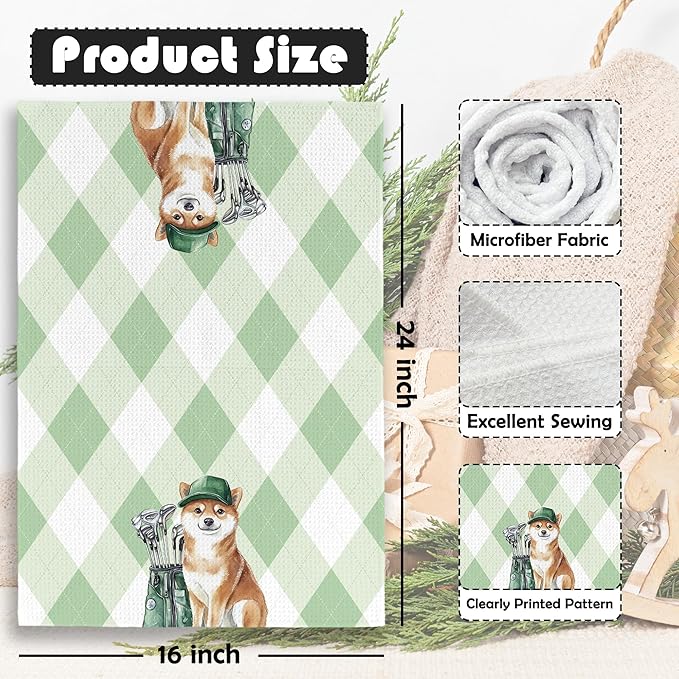 Golf Dog Kitchen Towels - Shiba Inu Dish Towels, Sports Gifts, Pet Golf Club Decorative Absorbent Dishcloths Hand Towels for Kitchen Gym Spa Decor 16x24 Inches