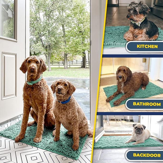 Muddy Mat® | Super Absorbent Door Mat Indoor, Microfiber Quick Dry Chenille Entryway Rug, Non-Slip Front Door Mat, Indoor Mats for Entryway, Machine Washable Pet Rug, Seafoam Green 30"x19"