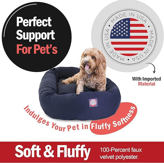 Majestic Pet 32 Inch Bagel Calming Dog Bed Washable – Cozy Soft Round Pet Bed with Spine Support for Dogs to Rest their Head - Fluffy Donut Puppy Bed 32x23x7 (Inch) - Medium – Blue