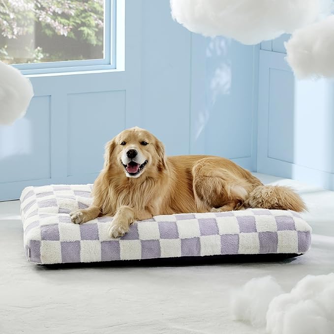 LE SURE Extra Large Dog Bed-Thick Shredded Chopped Foam Pet Bed Indoor with Removable Cover, Cute Modern Fuzzy Plush & Anti Slip Bottom, Purple